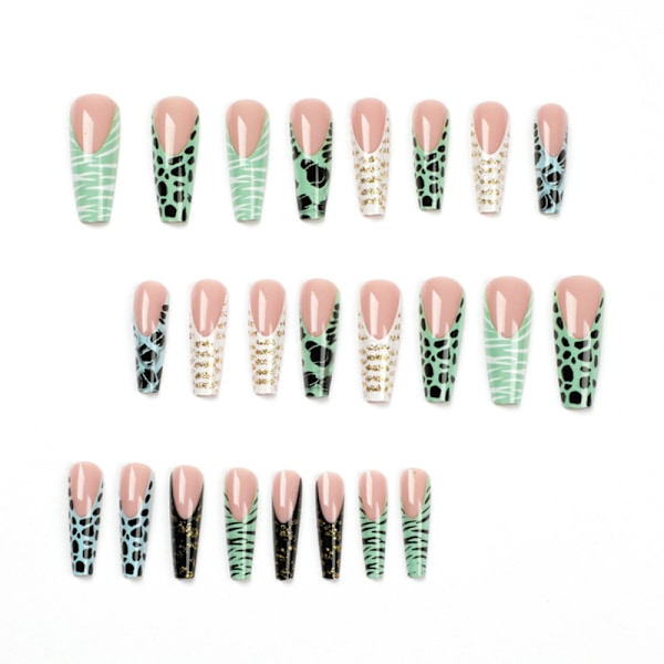 Engångsbrukbara nagelstickers med swoosh-design i blått och grönt