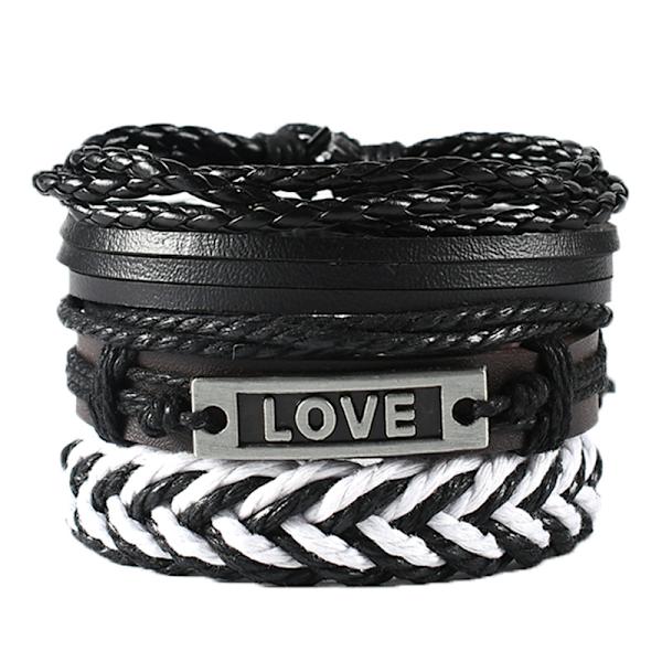 4 st läderarmband för män och kvinnor, flätade manschettarmband