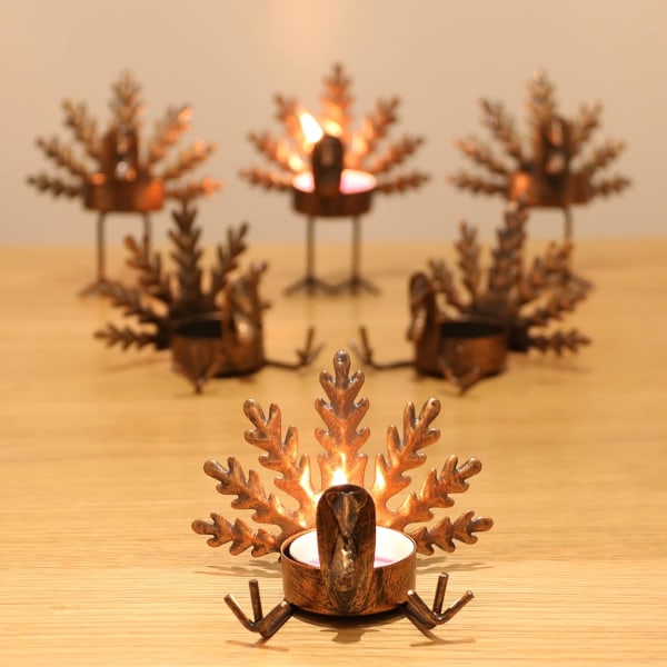 Set of 6 Metal Candle Holders for Turkey Tea Lights, Thanksgivin