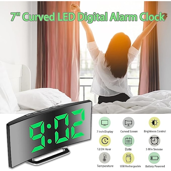 Digital väckarklocka för sovrum, 7'' LED-spegelskärm