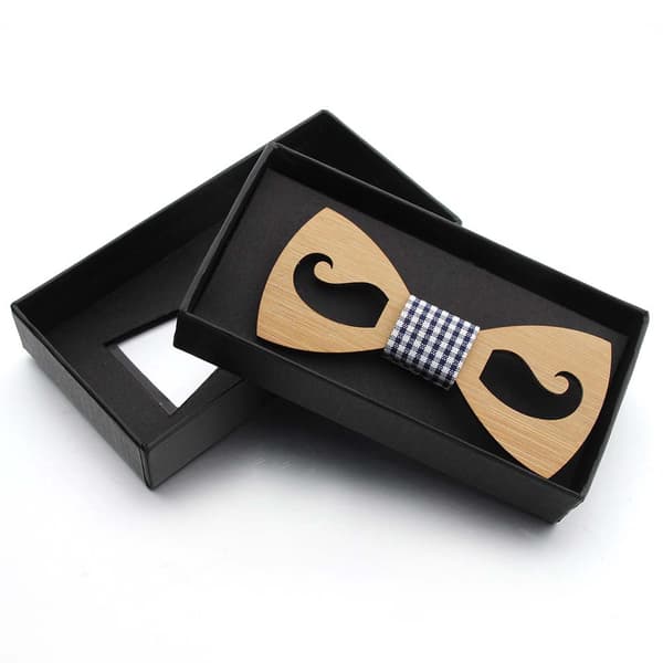 2 kpl Classic Maple Wood Bow Tie Openwork Mustache Ecolo Blac