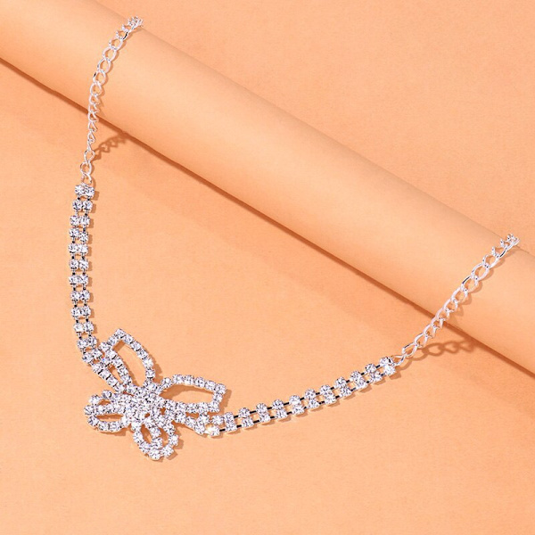 Kropp Rhinestone Leg Chain Sølv Sommerfugler Blanke Body Chains T