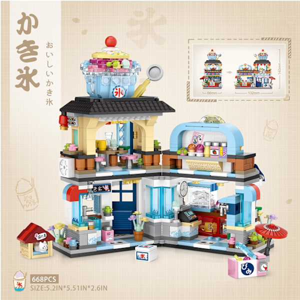 Japansk Street View Isdrikksbutik Mini Byggeklodser, Kreativ DIY Simuleringsarkitektur, 668 Stk Mini Simuleringsarkitektur Konstruktionsspil
