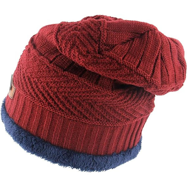 Tyk varm vinterhue til kvinder Slouchy Skully strikhue, rød
