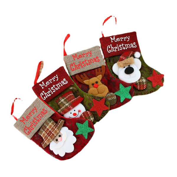 4pcs Christmas Stockings Hanging 17x10cm Christmas Gift Bag Deco