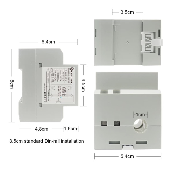 Enfas AC 40-300V enfas elmätare DIN-skena