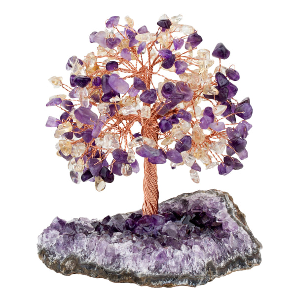 Natural Amethyst Crystal Stone Money Tree with Amethyst Quartz Crystal Cluster Base Bonsai Tree Feng Shui Desk Decoration for Wealth and Luck 4.5"-6"