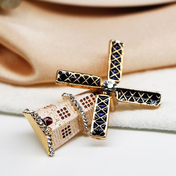Corsage Windmill Dam Brosch Målad Diamant Inlagd Brosch