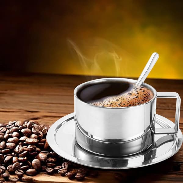 1 sett 6,8oz rustfritt stål kaffekopper espressokoppsett, dobbelt