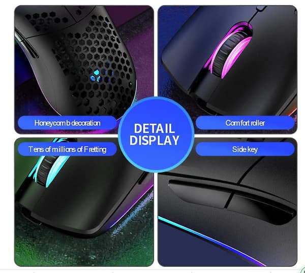 Lättviktsmus för spel med 3200 DPI, RGB-bakgrundsbelysning och 7 programmerbara knappar