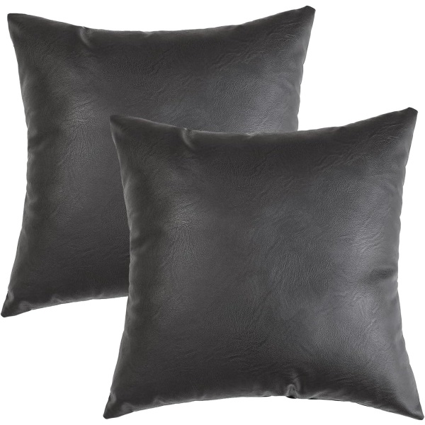 Set of 2 Faux Leather Cushion Covers, Thick Cognac Decorative So