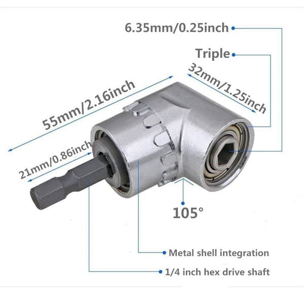 1/4\" 105° Drill Adapter, Elektrisk Drill Vinkeladapter