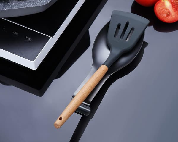 Mat Sort Ske Rest, Rustfrit Stålskeholder til Komfur,