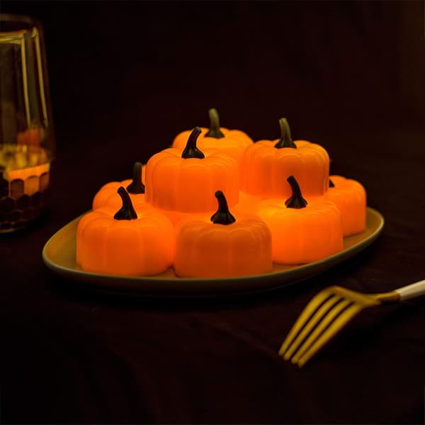 12-pack LED Halloween-pumpa-lampor, Jack-O'-Lantern, liten Fli