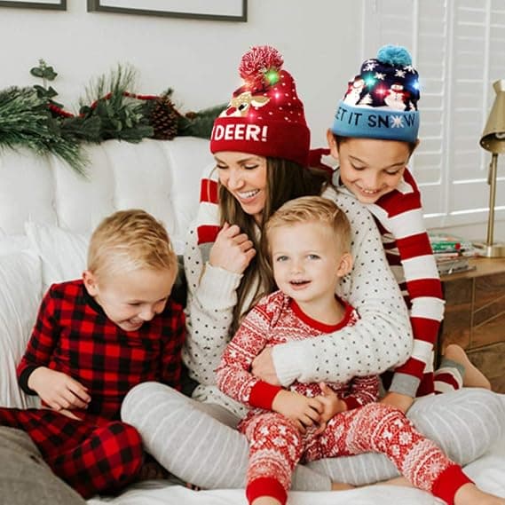LED Julehat, Unisex Julehat med Hjorteprint til Fest