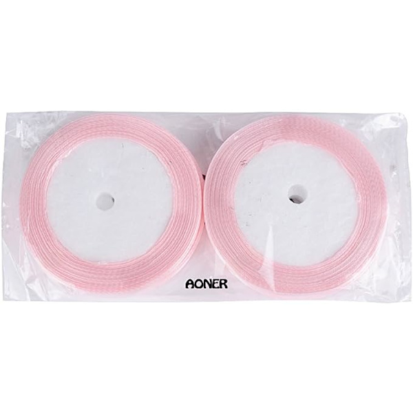 (88M*10MM) 4 ruller lyse rosa satinbånd