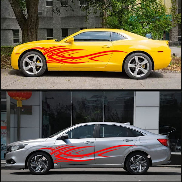 2 stk 94,4'' Universal Flame Graphics Bildekor til Bil Red