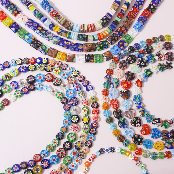 4 tråder håndlagde glassperler tråder blandede farger mellomperler
