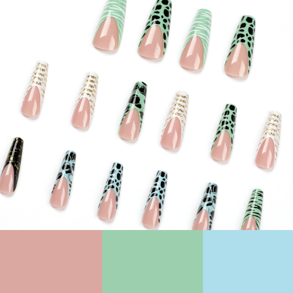 Engångsbrukbara nagelstickers med swoosh-design i blått och grönt