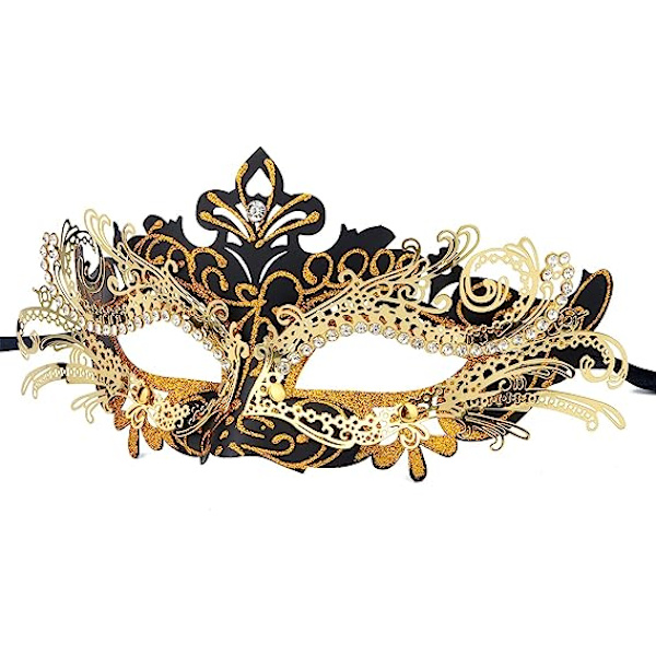 Venetiansk maske (svart gull), for maskeradeball og kostyme, for kvinner