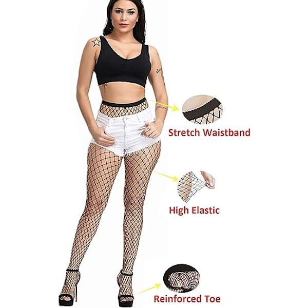 4-pack Plus Size Fisknätstrumpor, Svarta Fisknät Strumpbyxor Lårhög
