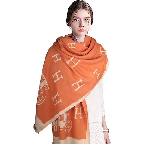 Orange Scarves för kvinnor Pashmina Silky Shawl Wrap för kväll D