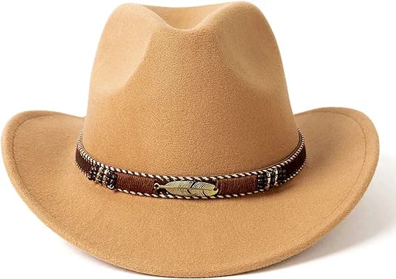 Western Cowboy Hat Bred Brätte Utomhus Fedora Hat, Kamel