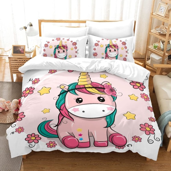 Rosa sängkläder set 220 x 240 Unicorn vuxen cover med 2 piller