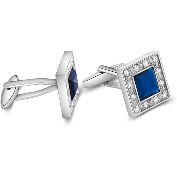 Marinblå Swarovski Crystal Square Manschettknappar för Män Klassisk Swa