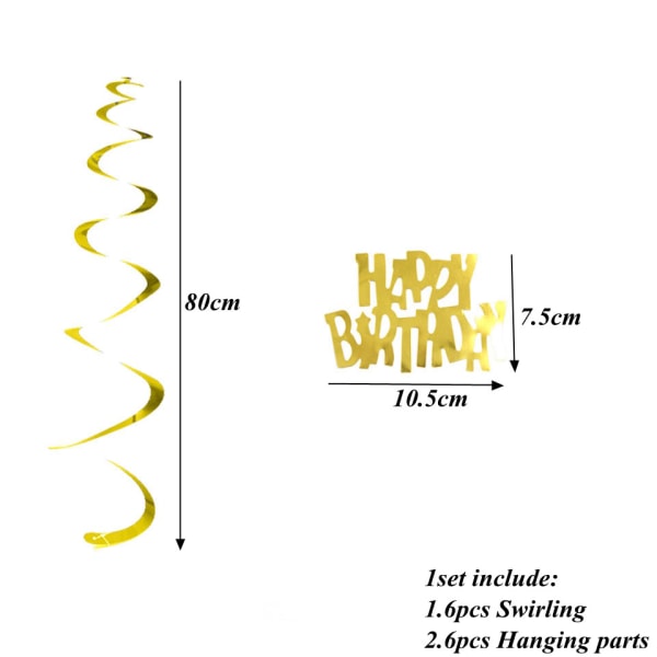 6-hängande virvelfödelsedagsdekorationer "Happy Birthday" bokstäver