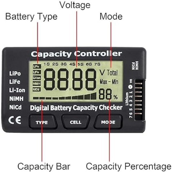 Digital batterikapacitetstester, batterikapacitetsspændingstester