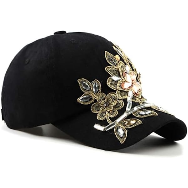 Kvindernes Baseball Cap Blomst Rhinestone Solhatte Justerbar Denim