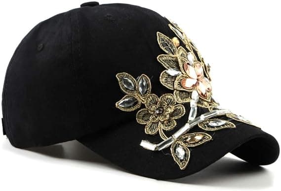 Kvinnors Baseball Cap Blomma Strass Solhattar Justerbar Denim
