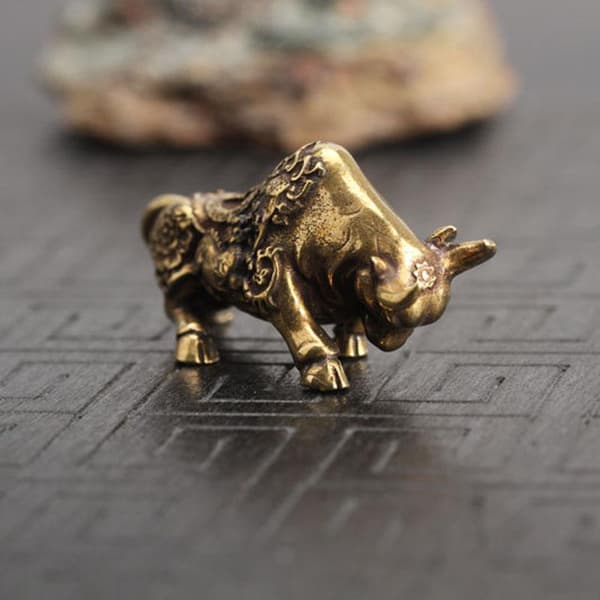 Solid Messing Tjur Figurin Liten Tjur Staty Hem Ornament Djur
