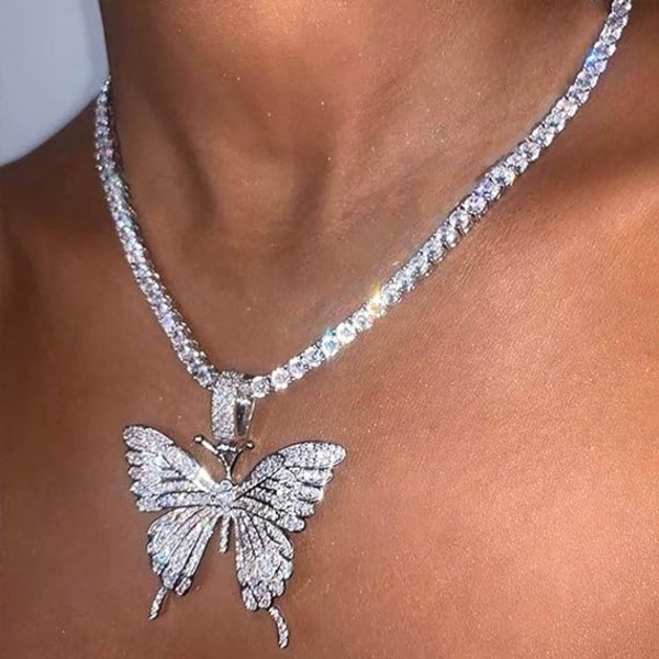 Krystall sommerfugl choker halskjede rhinestone anheng halskjeder C