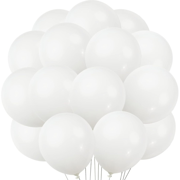 100 stk. Hvide Latex Balloner - 10\" Hvide Balloner - Hvid Helium