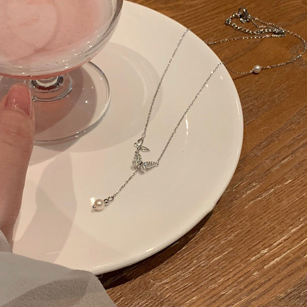 Zen Zircon fjäril pärla halsband hänge halsband fräsch söt