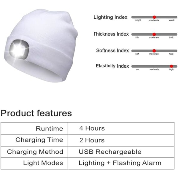 USB-ladattava LED-pipohattu, 5 LED-kädetön valaistus