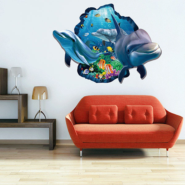 3D veggklistremer med delfiner til soverommet (60*90cm)