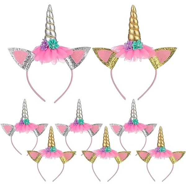 8st Unicorn Pannband - Unicorn Party Supplies Guld/Silver Horn