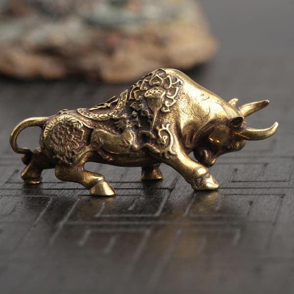 Solid Messing Tjur Figurin Liten Tjur Staty Hem Ornament Djur