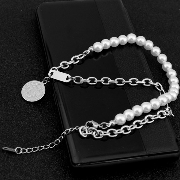 Dubbelsidig kors halsband runt mynt kedja imitation pärla com