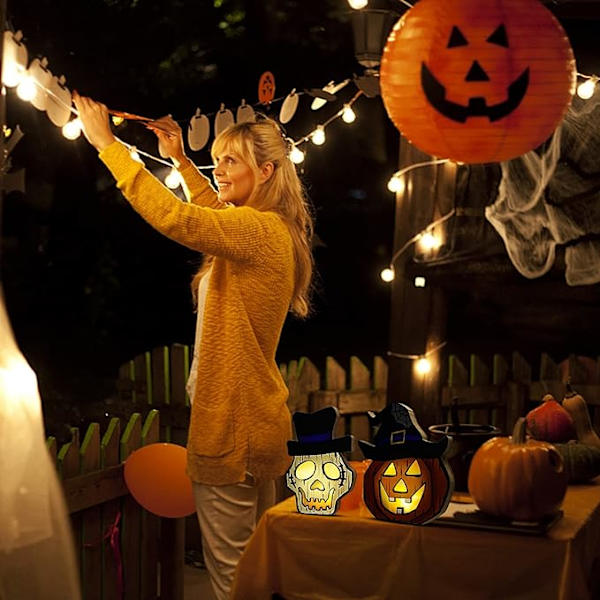 2 stk. Træ Halloween dekoration lys, Halloween græskar lys