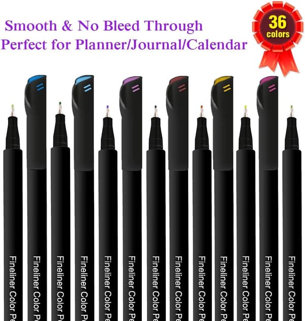 Fargede fineliner-tusjer, tegnepenner 36pcs