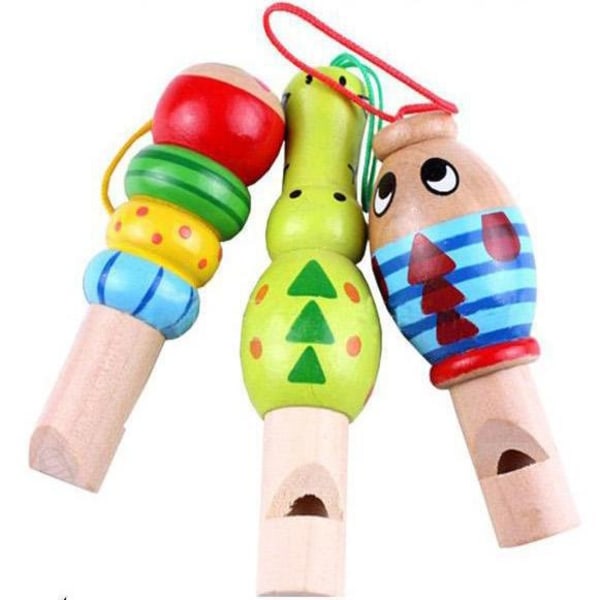 3PCS Baby Whistle Cartoon Cute Wooden Animals Educational Toy Ba