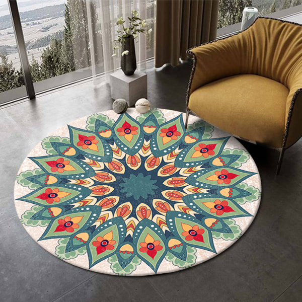 Rundt Gulvtæppe Mandala Tæpper til Soveværelse Badeværelse Vaskbart Skridsikkert Cirkel Gulvmåtter Chic Bohemian Hjem Decor Tæpper - Style 2 160*160cm