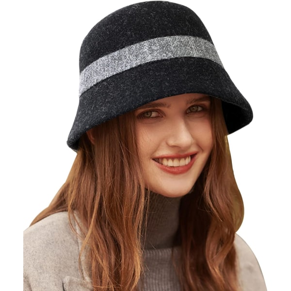 Kvinnors Cloche Hat Bowler Hat 100 % Ull Elegant Bucket Derby Hat