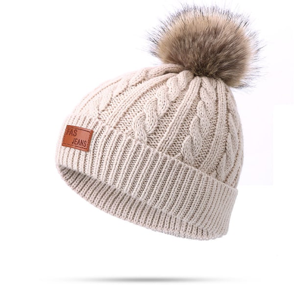 3-pack vintervarma barn halsduk och mössa set, Baby Beanie Dubbel Pom Pom Toddler Vintermössa för 1-8 år gamla pojkar och flickor. beige