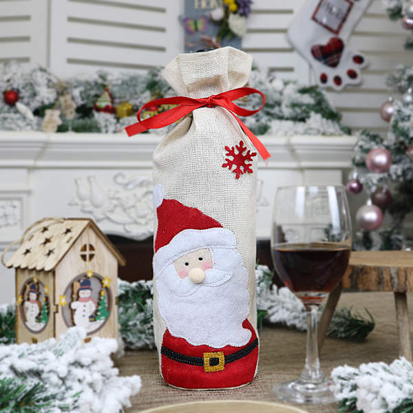 3 julröda vinflaskor set tomte snögubbe älg re