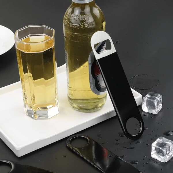 Sort gummiflaskeåbner i sort, flad bar, kraftig rustfrit stål